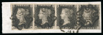 Stamp of Great Britain » 1840 1d Black and 1d Red plates 1a to 11 1840, 1d black pl.11 AH-AK horizontal strip of four with neat strikes of black MC, repaired