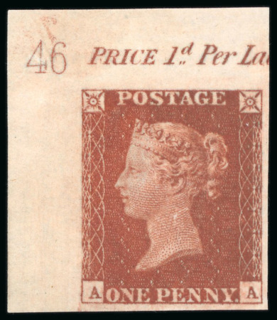 Stamp of Great Britain » 1841 1d Red 1841 1d red-brown pl.46 imprimatur lettered "AA" corner marginal