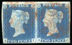Stamp of Great Britain » 1840 2d Blue (ordered by plate number)  1840, 2d pale blue pl.1 AI-AJ horizontal pair with clear to large margins, used