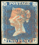 Stamp of Great Britain » 1840 2d Blue (ordered by plate number) 1840 2d pale blue pl.1 "AF" with four margins and red
