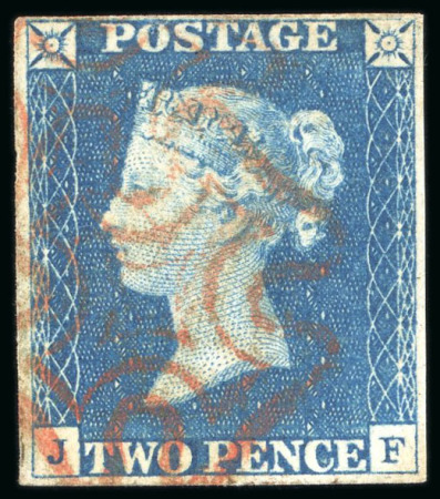 Stamp of Great Britain » 1840 2d Blue (ordered by plate number) 1840 2d blue pl.1 JF with close to good margins and neat strike of red MC