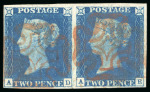 Stamp of Great Britain » 1840 2d Blue (ordered by plate number) 1840 2d blue pl.1 AD-AE horizontal pair with clear