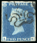 Stamp of Great Britain » 1840 2d Blue (ordered by plate number) 1840 2d blue pl.2 AK with close to very good margins, used