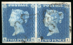 Stamp of Great Britain » 1840 2d Blue (ordered by plate number) GB 1840 2d blue pl.2 AH-AI horizontal pair with clear to very large margins, light black MCs
