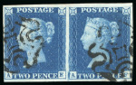 Stamp of Great Britain » 1840 2d Blue (ordered by plate number) 1840 2d deep blue pl.2 AE-AF horizontal pair with good to large margins and fine strikes of black MC