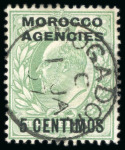 Stamp of Morocco Agencies (British Post Offices) » Spanish Currency 1907 1/2d green cancelled on the first day of issue by a very fine and central strike of Magador 1 JA 07 cds