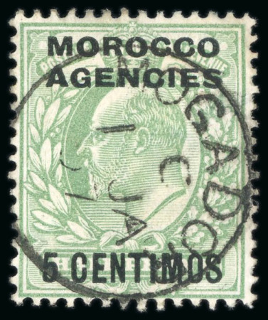 Stamp of Morocco Agencies (British Post Offices) » Spanish Currency 1907 1/2d green cancelled on the first day of issue by a very fine and central strike of Magador 1 JA 07 cds