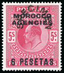 Stamp of Morocco Agencies (British Post Offices) » Spanish Currency 1907-12 5c on 1/2d to 12p on 10s mint n.h. set of 12 with "SPECIMEN" horseshoe overprint