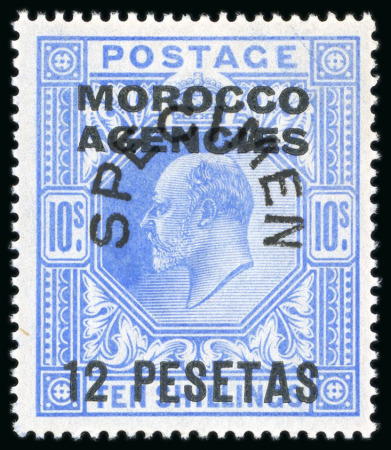 Stamp of Morocco Agencies (British Post Offices) » Spanish Currency 1907-12 5c on 1/2d to 12p on 10s mint n.h. set of 12 with "SPECIMEN" horseshoe overprint