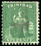 Stamp of Trinidad and Tobago » Trinidad 1862-63, 6 d. deep green on thicker paper, compound
