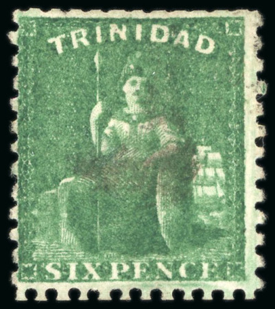 Stamp of Trinidad and Tobago » Trinidad 1862-63, 6 d. deep green on thicker paper, compound