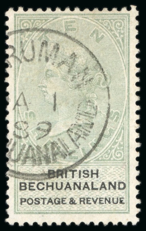Stamp of Bechuanaland » British Bechuanaland 1888 Script VR 10s green and black, used with clear