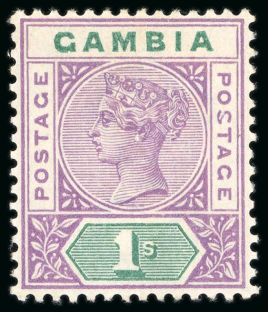 Stamp of Gambia 1898-1902 CA 1s violet and green, mint, showing malformed