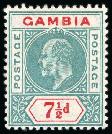 Stamp of Gambia 1904-06 MCA 7 1/2d green and carmine, mint, showing