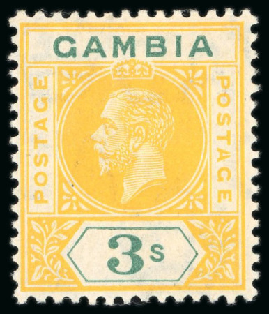 Stamp of Gambia 1912-22 MCA 3s yellow and green, mint, showing split