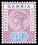 Stamp of Gambia 1898-1902 CA 1d carmine & 3d reddish purple and blue