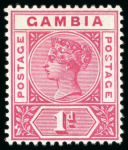 Stamp of Gambia 1898-1902 CA 1d carmine & 3d reddish purple and blue