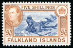 Stamp of Falkland Islands 1938-50 Script 5s indigo and pale yellow-brown, mint