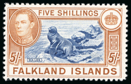Stamp of Falkland Islands 1938-50 Script 5s indigo and pale yellow-brown, mint