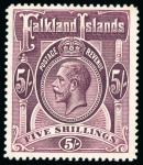 Stamp of Falkland Islands 1912-20 MCA 3s to 10s mint selection, showing two examples