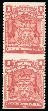 Stamp of Rhodesia 1898-1908 Arms 1d red, mint vertical pair, showing