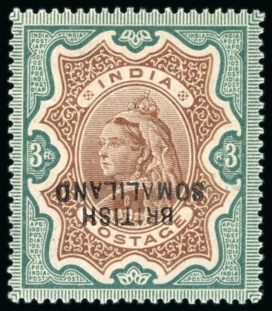 Stamp of Somaliland Protectorate 1903 3r brown and green, mint vertical pair, showing