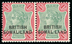 Stamp of Somaliland Protectorate 1903 6a olive-bistre, 1r green and aniline carmine,