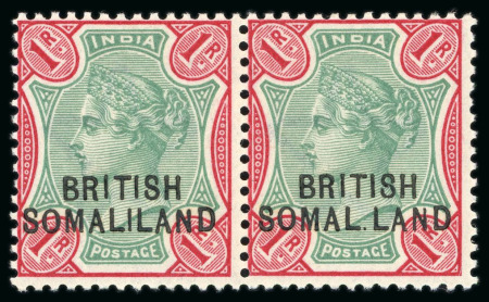 Stamp of Somaliland Protectorate 1903 6a olive-bistre, 1r green and aniline carmine,