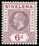 Stamp of St. Helena 1913 MCA 6d dull and deep purple, mint, showing split