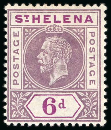 Stamp of St. Helena 1913 MCA 6d dull and deep purple, mint, showing split