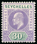 Stamp of Seychelles 1903 30c violet and dull green, mint showing double