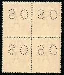 Stamp of New Guinea Officials: 1919-23 1d carmine-red, die I, perfin "OS" in mint n.h. block of 4 from plate 4 with varieties