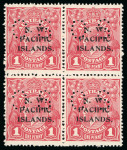 Stamp of New Guinea Officials: 1919-23 1d carmine-red, die I, perfin "OS" in mint n.h. block of 4 from plate 4 with varieties