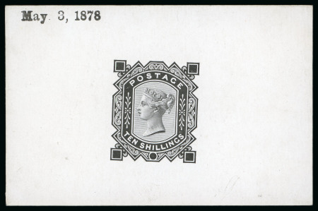 Stamp of Great Britain » 1855-1900 Surface Printed » 1867-83 High Values 1878 10s De La Rue die proof printed in black on white glazed card
