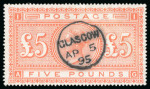 Stamp of Great Britain » 1855-1900 Surface Printed » 1867-83 High Values 1867-83 £5 orange AG with very neat and central Glasgow AP 5 95 cds