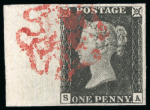 Stamp of Great Britain » 1840 1d Black and 1d Red plates 1a to 11 1840 1d. Black, SA, Pl. 1b, a superb marginal example