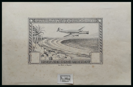 Stamp of Colonies françaises » Maroc 1930-1940 (env), Maquette de grand format à l'encre