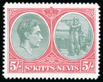 Stamp of St. Kitts-Nevis » St. Kitts-Nevis Crown Colony & Later 1938-50, 5s grey green and scarlet showing variety break in value tablet frame, mint