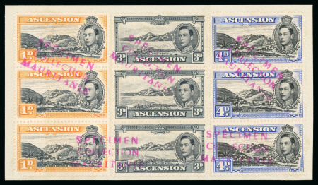 Stamp of Ascension 1938-53 1d., 3d. and 4d. vertical strips of three affixed