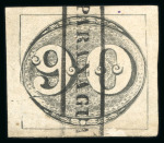 Stamp of Brazil 1843, 90r black, late impression, large margins, "cracked plate" - "chapa quebrada" variety