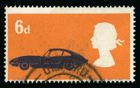 Stamp of Great Britain » Queen Elizabeth II 1966 British Motor cars 6d red, deep blue and orange,
