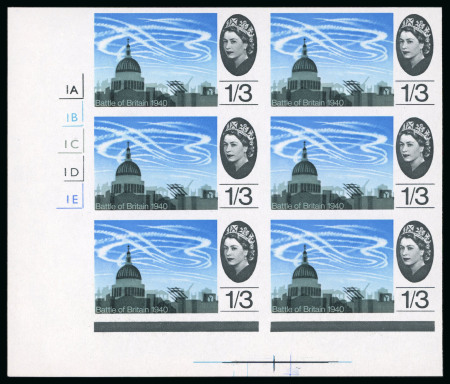 Stamp of Great Britain » Queen Elizabeth II 1966 1/3d Battle of Britain, the unique cylinder block of six imperf. imprimaturs