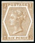 Stamp of Great Britain » 1855-1900 Surface Printed » 1867-80 Large Uncoloured Corner Letters, Wmk Spray of Rose 1872 6d. chestnut, TJ, Pl. 11, imperforate imprimatur,