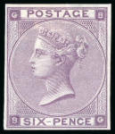 Stamp of Great Britain » 1855-1900 Surface Printed » 1862-64 Small Uncoloured Corner Letters 1862 6d lilac pl.3 BG imperforate imprimatur, mint o.g.