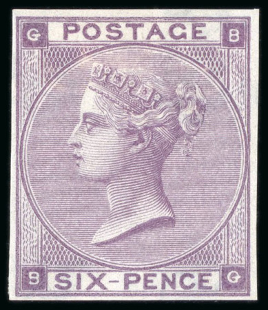 Stamp of Great Britain » 1855-1900 Surface Printed » 1862-64 Small Uncoloured Corner Letters 1862 6d lilac pl.3 BG imperforate imprimatur, mint o.g.