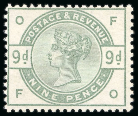 Stamp of Great Britain » 1855-1900 Surface Printed » 1883-84 Lilac & Green Issue 1883 9d. dull green, FO, variety watermark inverted,