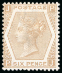 Stamp of Great Britain » 1855-1900 Surface Printed » 1867-80 Large Uncoloured Corner Letters, Wmk Spray of Rose 1872 6d. Pale buff, Pl. 12, PJ,  exceptionally fresh