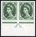 Stamp of Great Britain » Queen Elizabeth II 1955 9d bronze-green, mint n.h. imperforate imprimatur pair