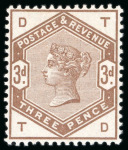 Stamp of Great Britain » 1855-1900 Surface Printed » 1883-84 Lilac & Green Issue 1884 3d. brown perforated colour trial, TD,  printed