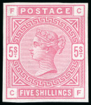 Stamp of Great Britain » 1855-1900 Surface Printed » 1883-84 & 1888 High Values 1884 5/- rose, CF, imperforate imprimatur, superb unused